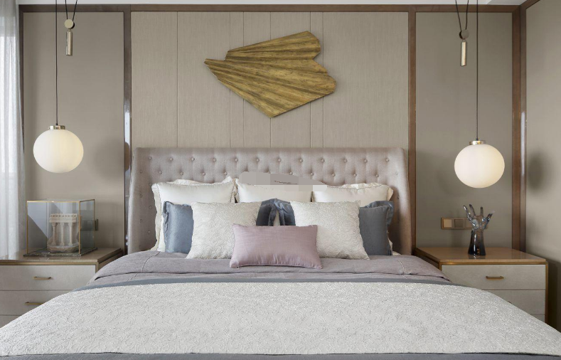 300平米别墅新中式卧室床头背景墙装修效果图