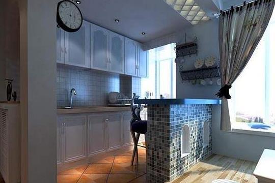 三室一厅地中海风格小厨房吧台装修设计效果图