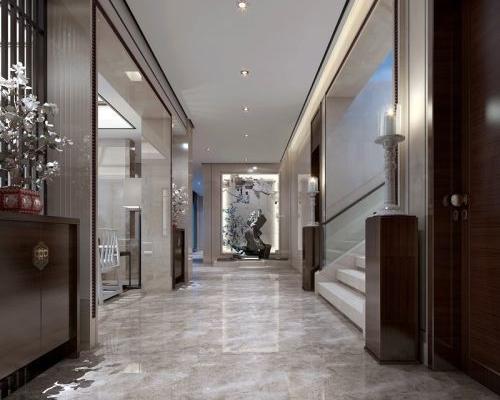 220平米新中式别墅过道门廊装修效果图