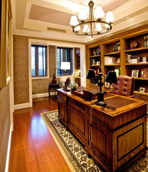 美式风格别墅室内古典书房设计装修效果图