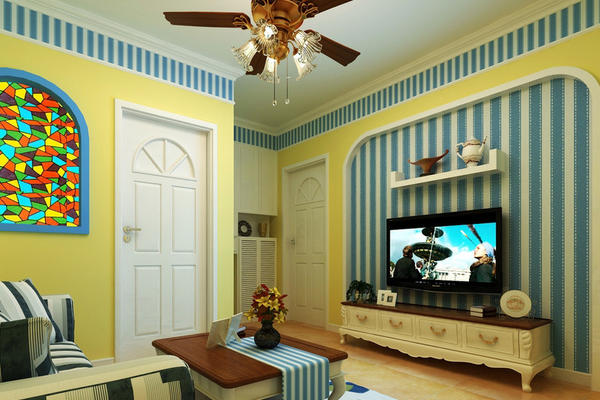 地中海风格公寓客厅电视组合柜效果图