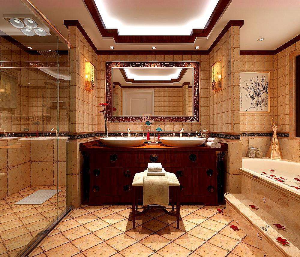 130平米复式楼卫浴样板间中式风格装修效果图