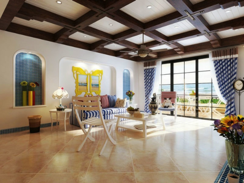 地中海风格大户型室内客厅吊顶设计装修效果图