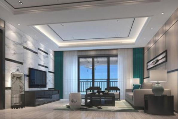 243平米公寓新中式別墅客廳背景墻裝修效果圖