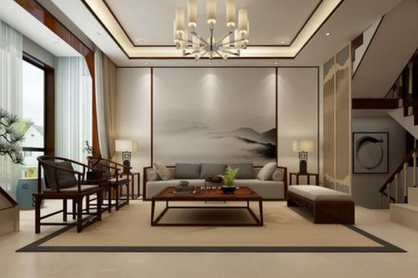 150平米新中式别墅客厅背景墙装修效果图