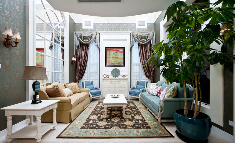 地中海风格精美浅色客厅设计装修效果图