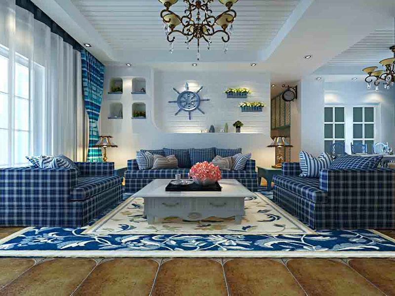 112平米蓝色地中海风格三室两厅室内装修效果图