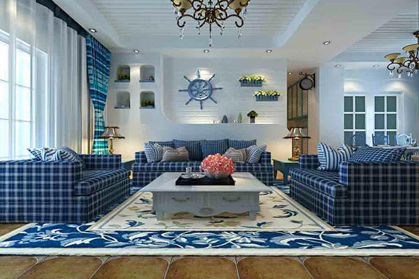 112平米蓝色地中海风格三室两厅室内装修效果图