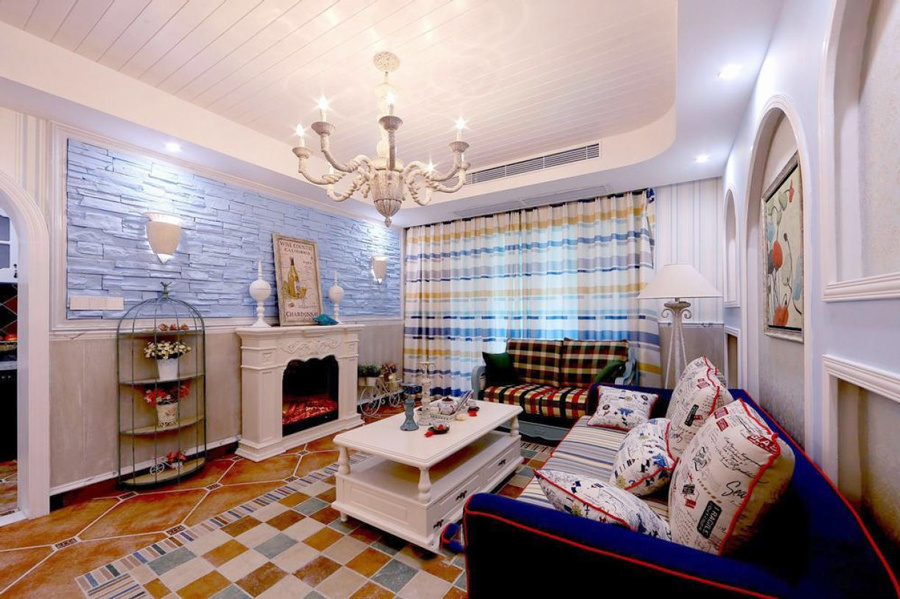 地中海风格精致客厅窗帘设计装修效果图