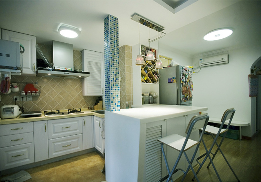 地中海风格小户型开放式厨房吧台装修效果图