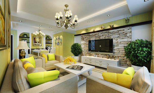 地中海风格色彩混搭客厅装修效果图赏析