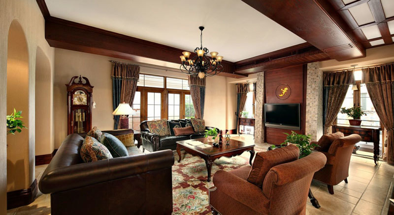 美式风格别墅室内精致客厅设计装修效果图赏析