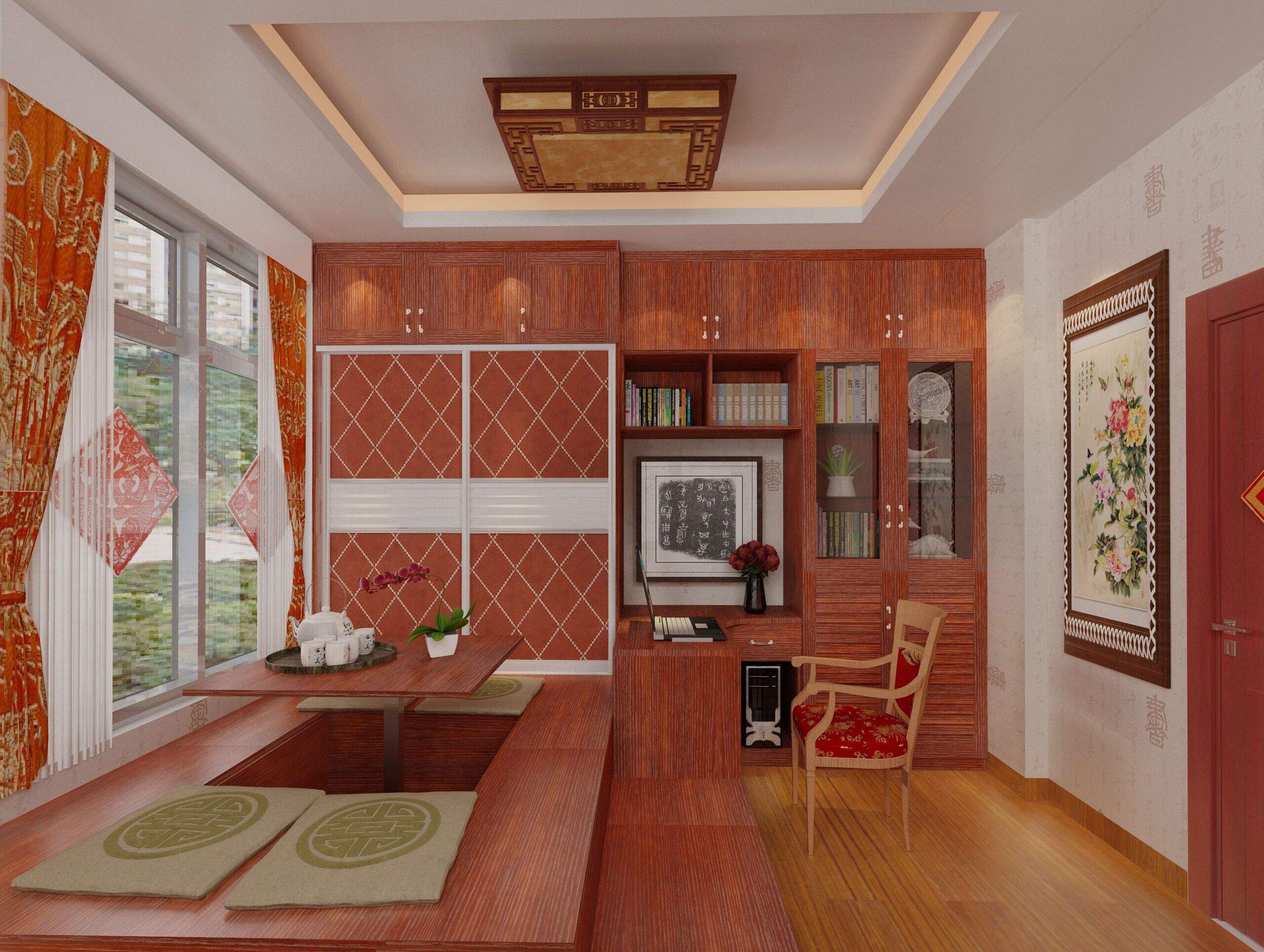 3层别墅古典整体榻榻米卧室装修效果图