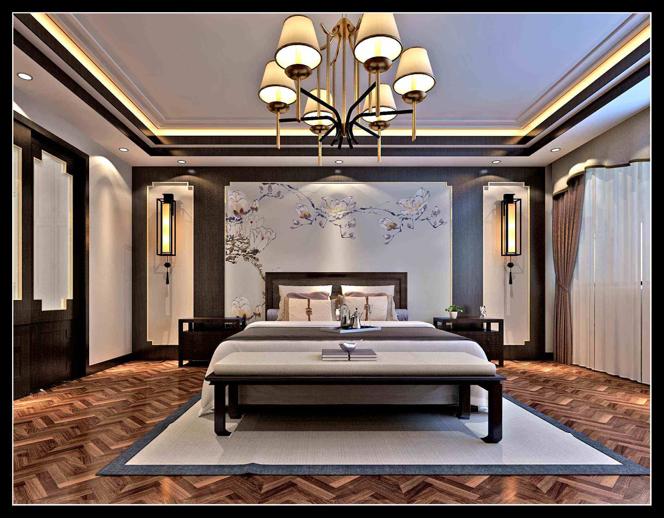 220平方新中式别墅公主卧室装修效果图
