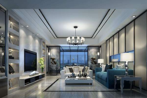 180平米跃层现代简欧风格客厅吊顶筒灯装修效果图