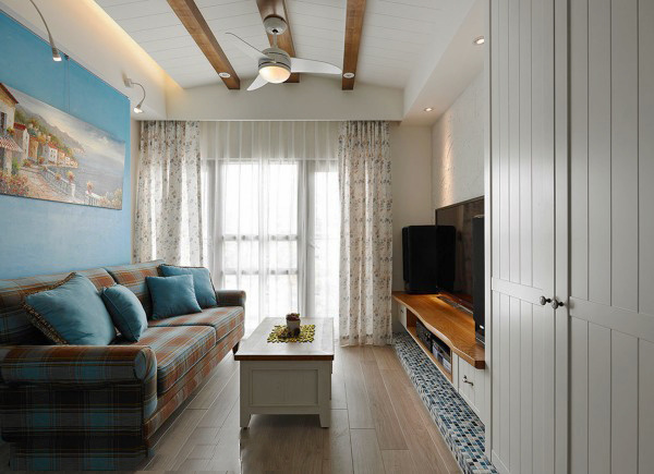 63平米地中海风格蓝色小屋一居室小户型装修效果图
