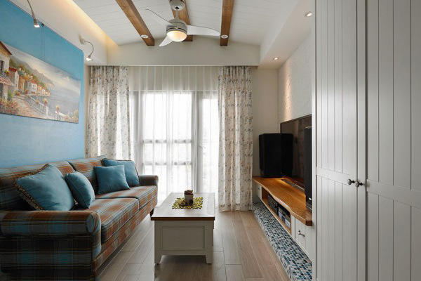 63平米地中海风格蓝色小屋一居室小户型装修效果图