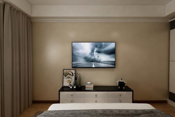 100平三居室简约风格主卧电视背景墙装修效果图