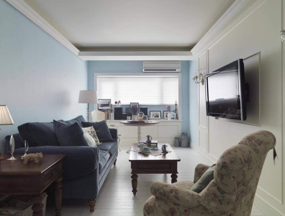 简欧蓝色系风格小户型50平房屋客厅装修效果图