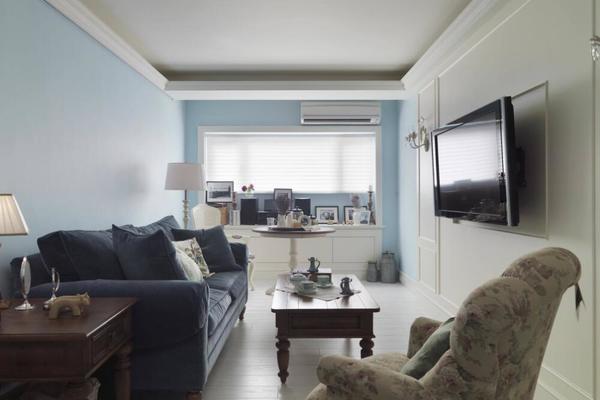 简欧蓝色系风格小户型50平房屋客厅装修效果图
