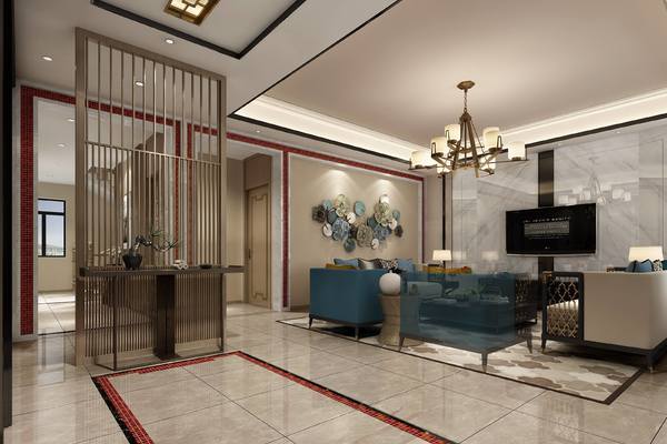 230平米新中式别墅客厅地面装修效果图