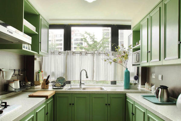 田园风格清新绿色整体厨房装修效果图赏析