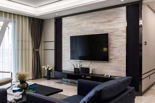 125平米客厅实木电视背景墙装修效果图