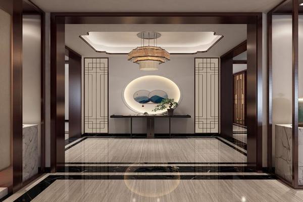 230平方新中式别墅客厅玄关装修效果图