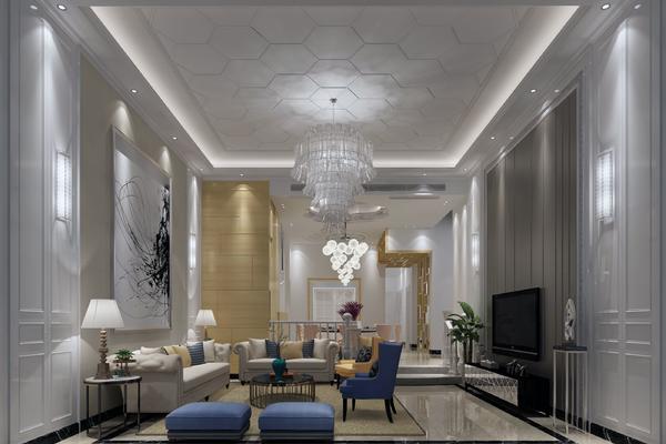 450平别墅现代欧式客厅样板房装修效果图