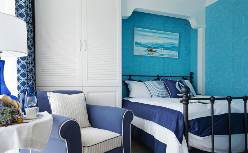 地中海风格蓝色经典卧室装修效果图