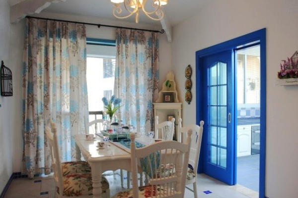 地中海风格大户型室内餐厅窗帘设计装修效果图