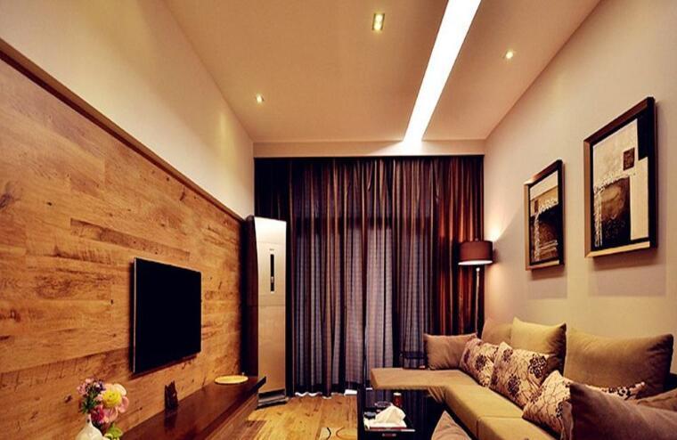 85平美式风格客厅木质电视背景墙效果图大全