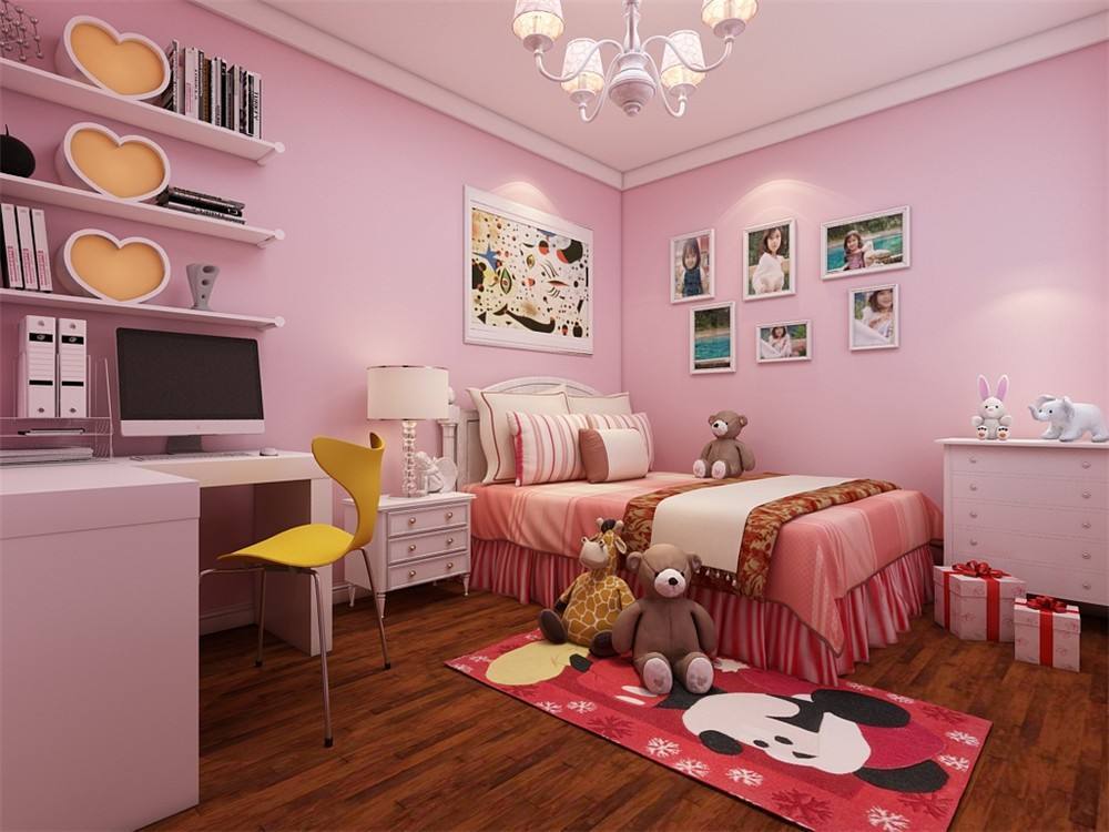 80平米两居室粉色房间简约风格装修效果图