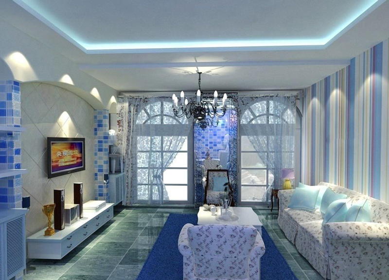 地中海风格大户型精美客厅窗帘装修效果图赏析