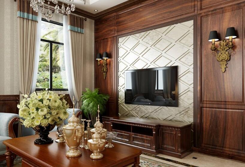 95平美式风格客厅高档电视背景墙设计大全