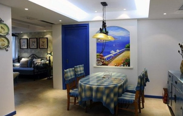 110㎡地中海风格餐厅吊顶背景墙装修效果图