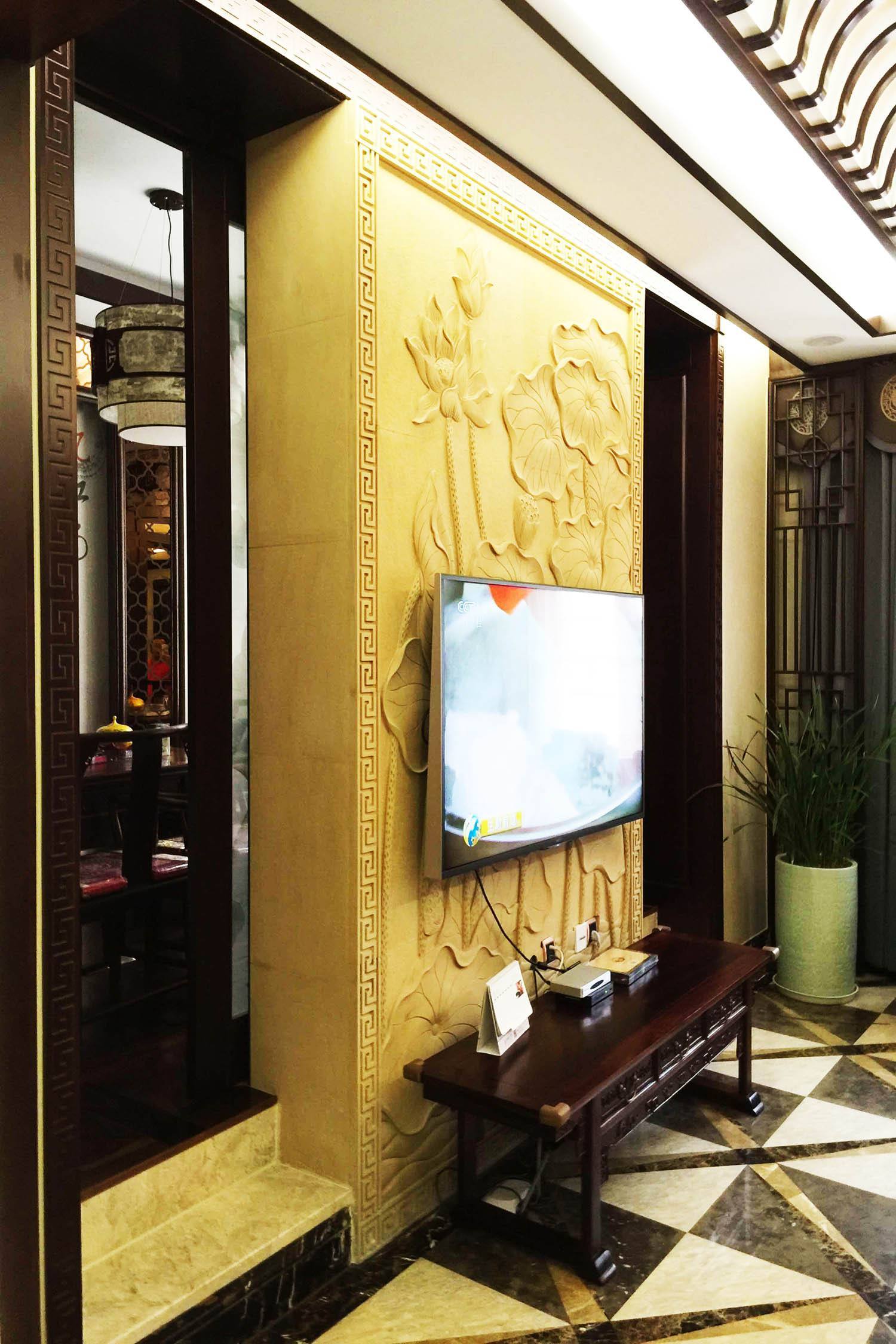 160平现代中式别墅电视墙装修效果图