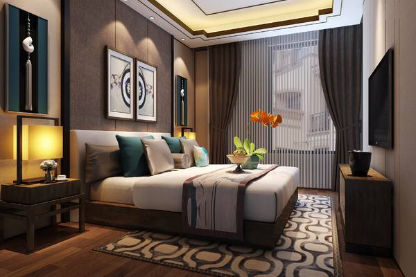 190平方新中式别墅公主卧室装修效果图