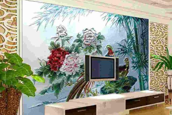 118平欧式风格客厅艺术玻璃背景墙效果图
