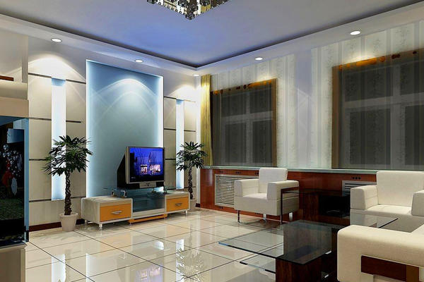 126平米客厅玻璃电视背景墙装修效果图