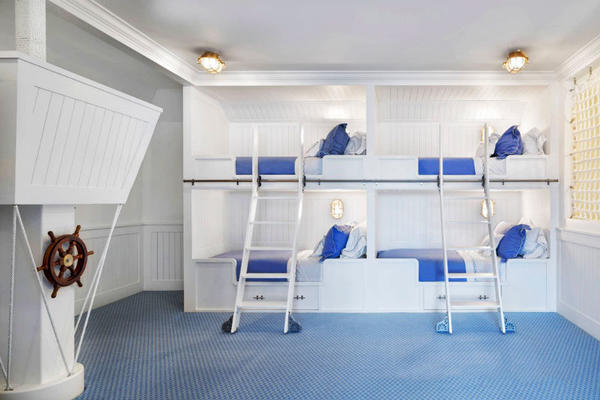 地中海风格清新双层床儿童房设计装修效果图