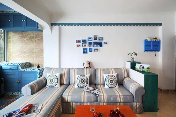 70平米地中海风格蓝色经典室内装修效果图