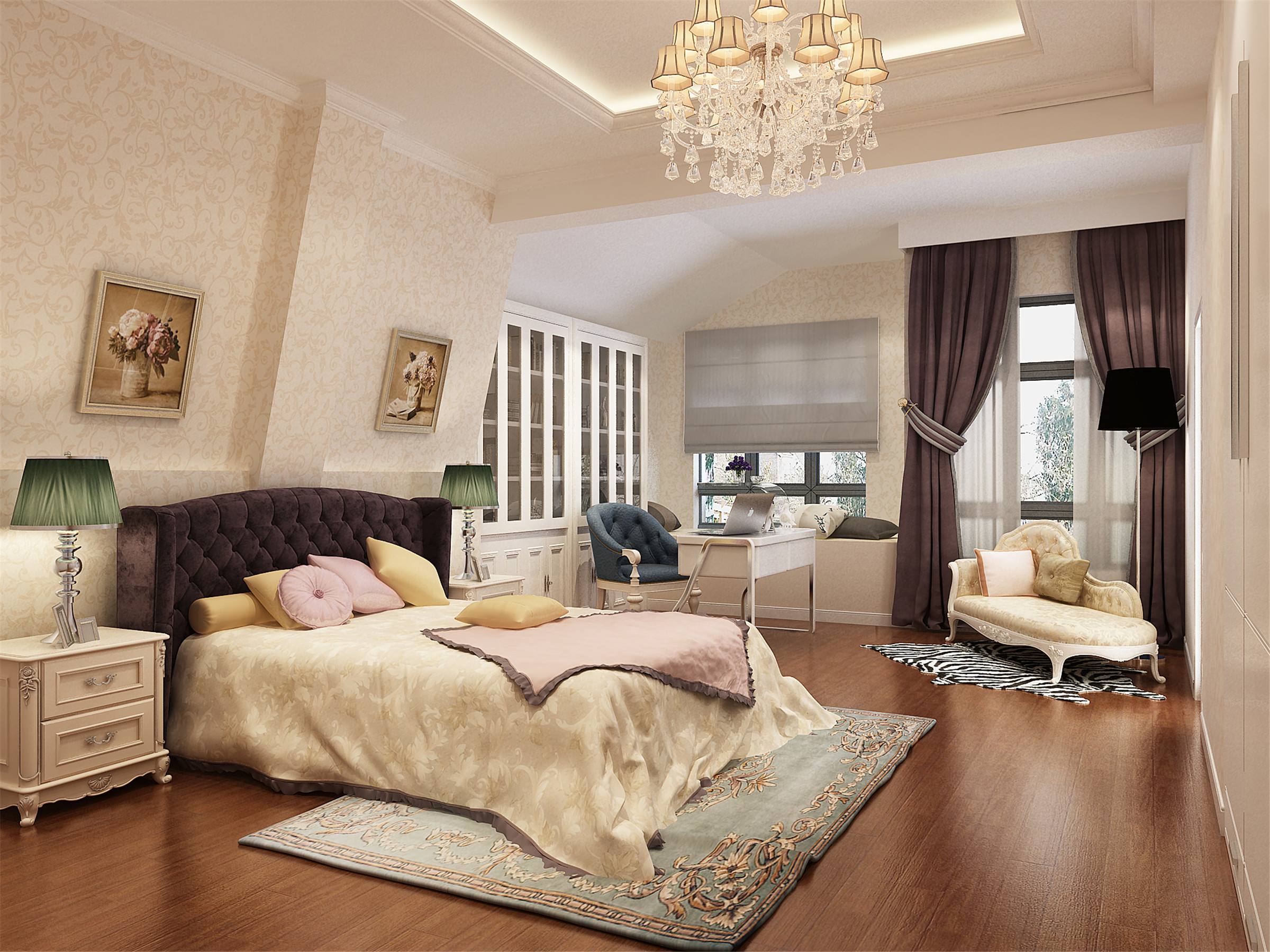250平方新中式别墅公主卧室装修效果图