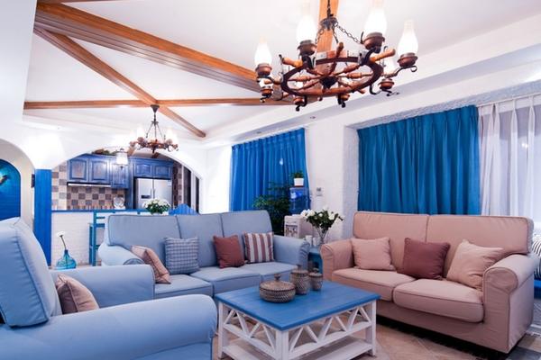 寂静的蓝：114平米家居地中海风格装修图片