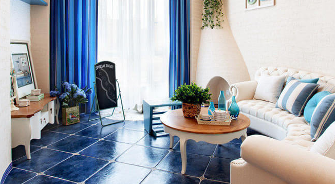 118平米经典蓝色地中海风格客厅设计装修效果图鉴赏
