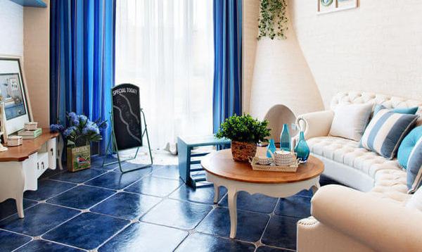 118平米经典蓝色地中海风格客厅设计装修效果图鉴赏
