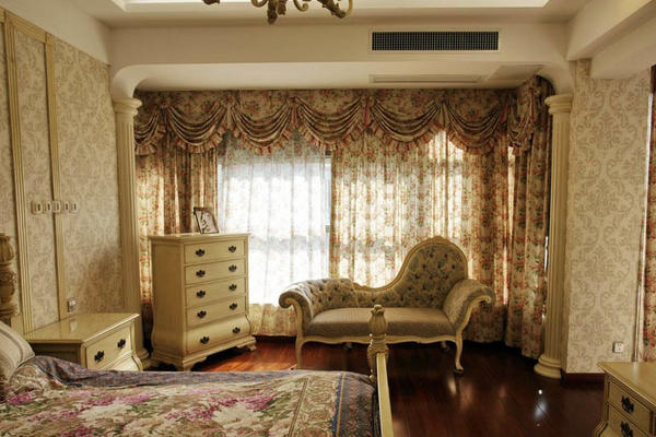 田园欧式风格大户型家庭卧室窗帘效果图