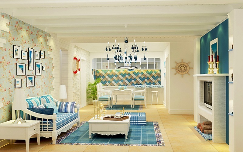 地中海风格简约一居室室内设计装修效果图