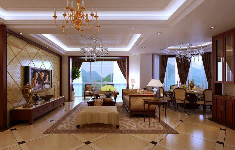 简欧风格大户型精致的客厅室内设计效果图