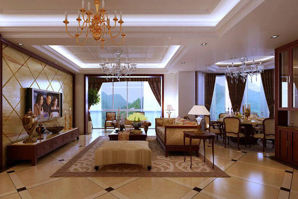 簡歐風格大戶型精致的客廳室內設計效果圖